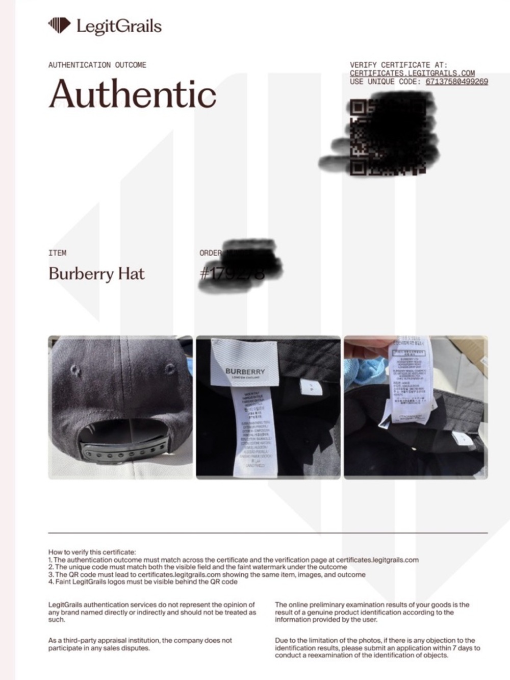 BURBERRY London England Logo Cap Hat Black Cotton Snapback Unisex Small + COA - Picture 8 of 9